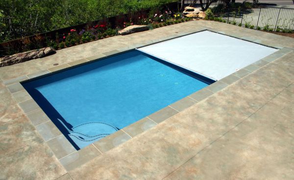 automatic pool cover navy blue